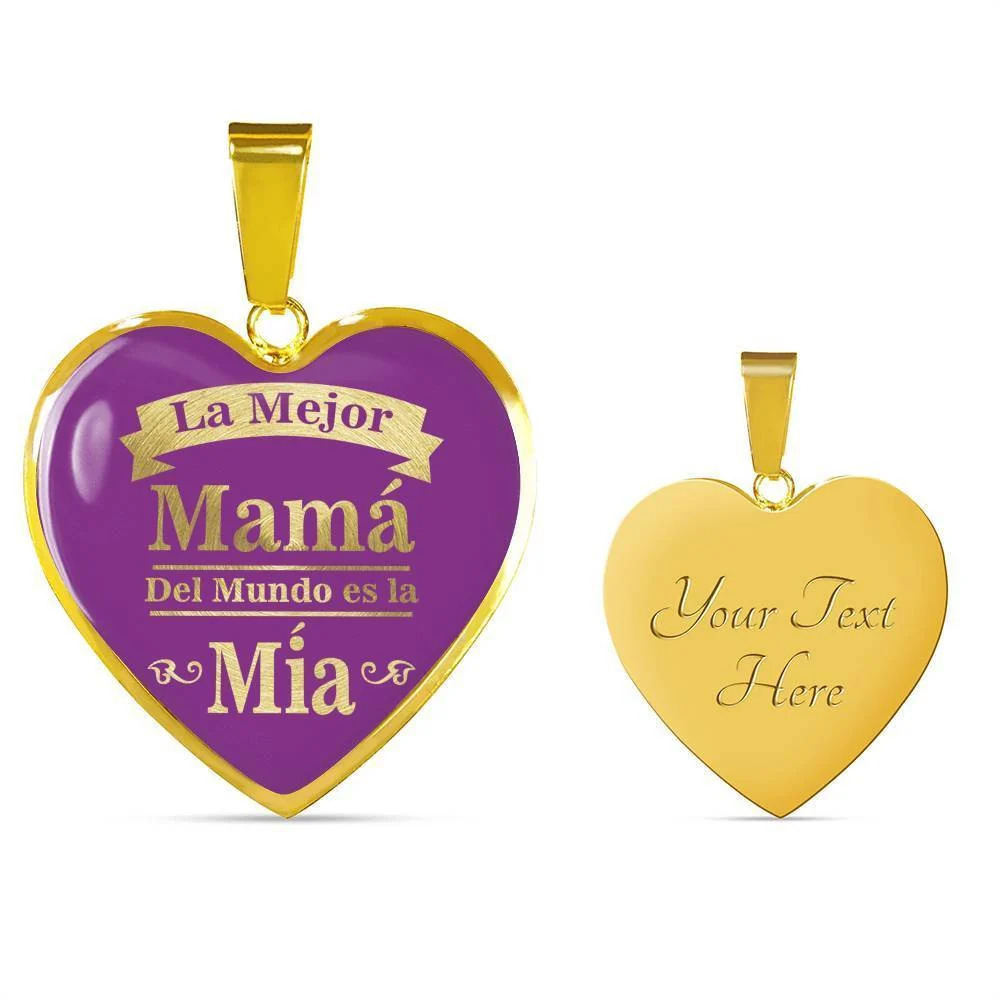 La Mejor Mamá Del Mundo Es La Mía Personalized Engraved Gold Heart Necklace Cus